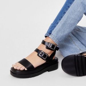 NWOB Nasty Gal Faux Leather Strappy Open Toe Platform Sandals